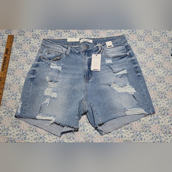 NWT Judy Blue Distressed Stretch Denim Shorts- Size 2X - Picture 1 of 6